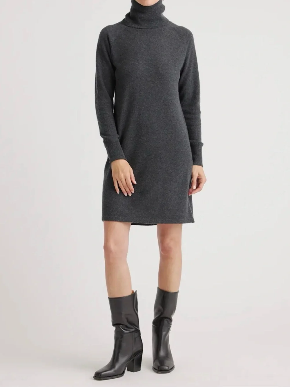 Quince Charcoal Grey Mongolian Cashmere Turtleneck Sweater Dress